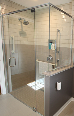 Custom walk-in shower built by Upscale Remodeling skilled laborers in Chicago, IL.