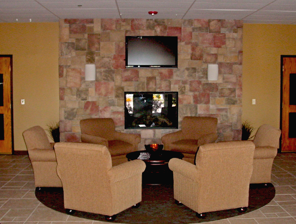 Springbrook youth center fireplace seating area